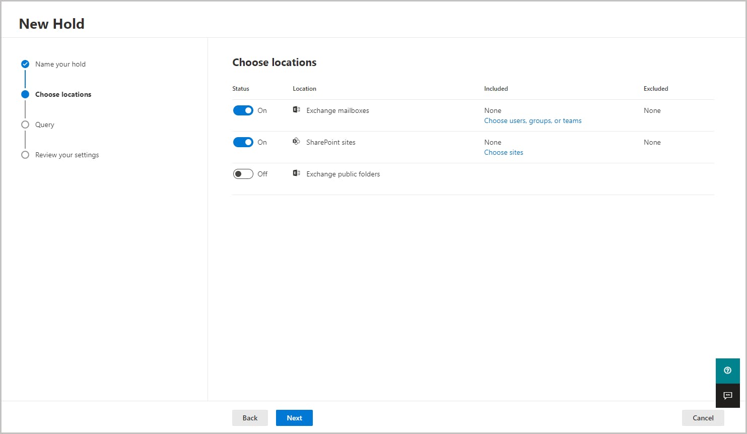 choose content locations to place on hold