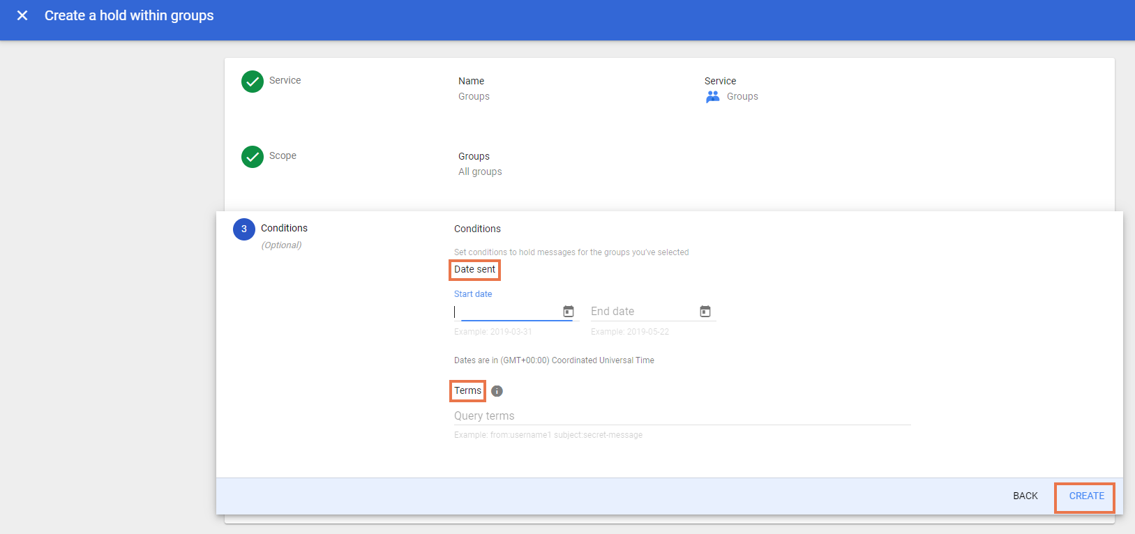 リテンションホールドの作成