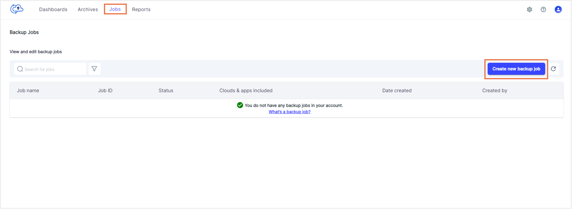 ハブスポットのバックアップ連絡先：バックアップジョブ