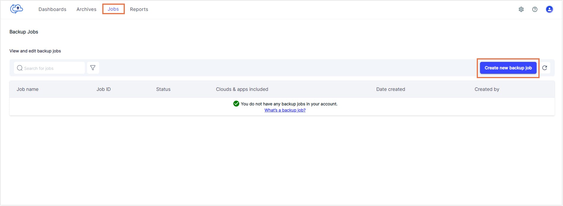 ハブスポットのバックアップ連絡先:バックアップジョブ