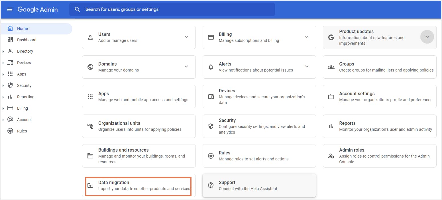 Google Admin Consoleからのデータ移行