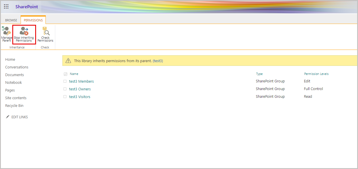 パーミッションの継承停止