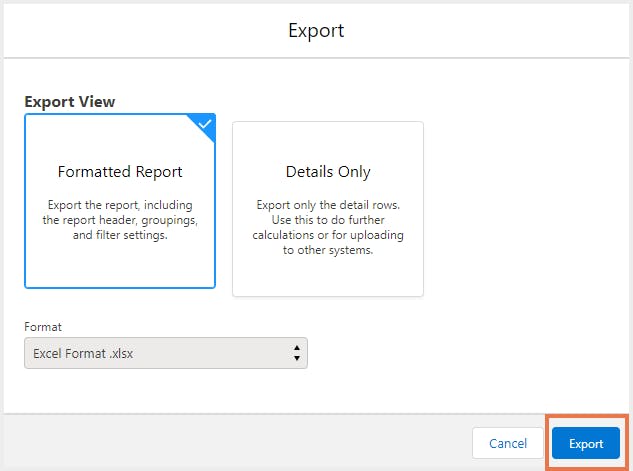 Choose an export view