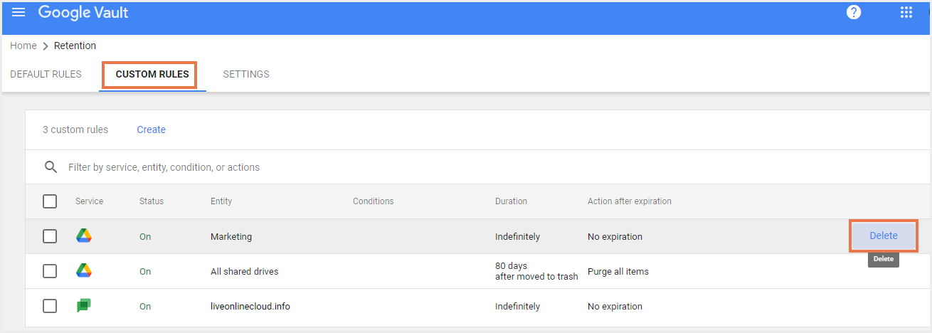カスタムルールの削除