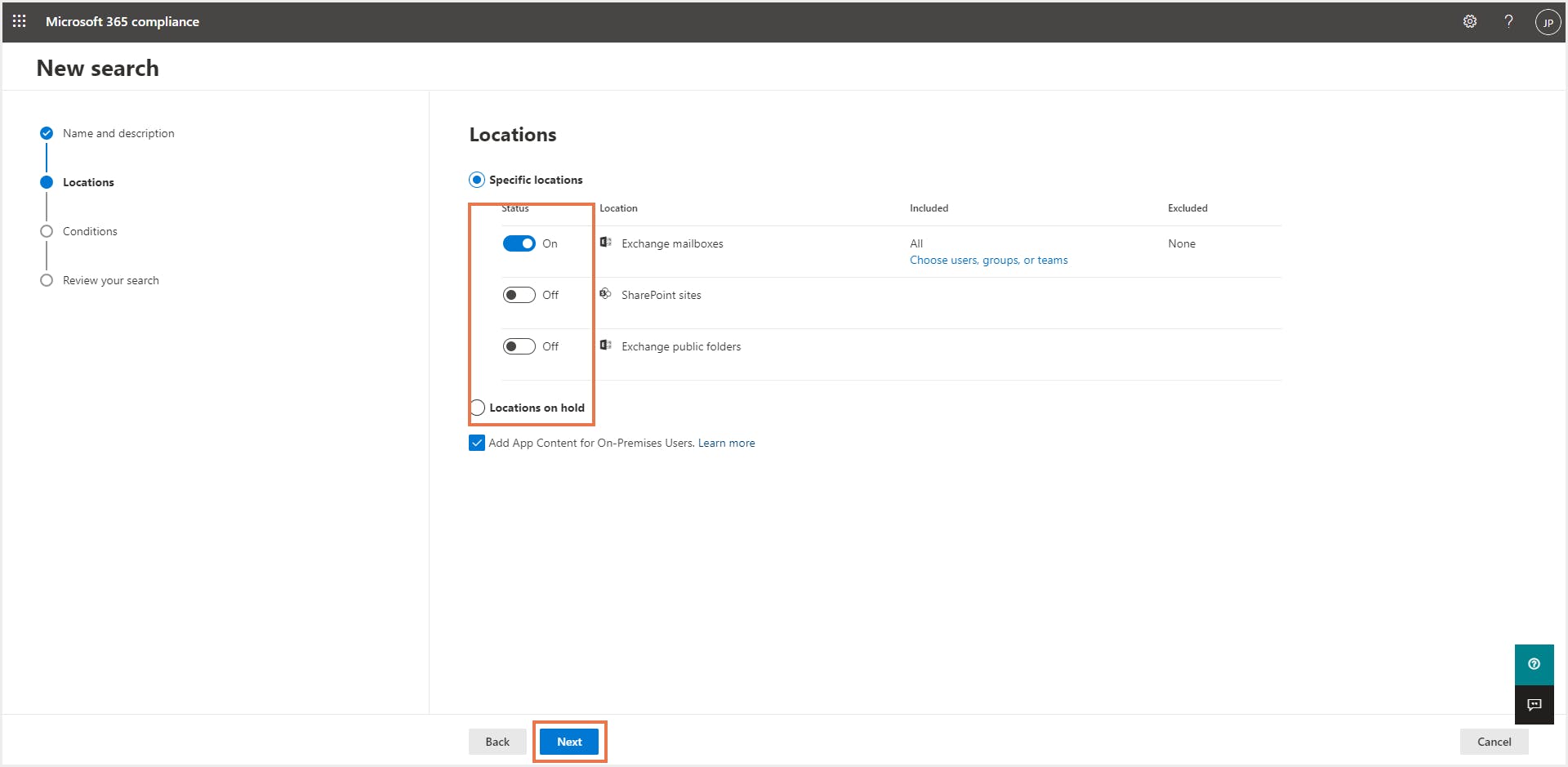 新しいeDiscoveryのコア検索を実行