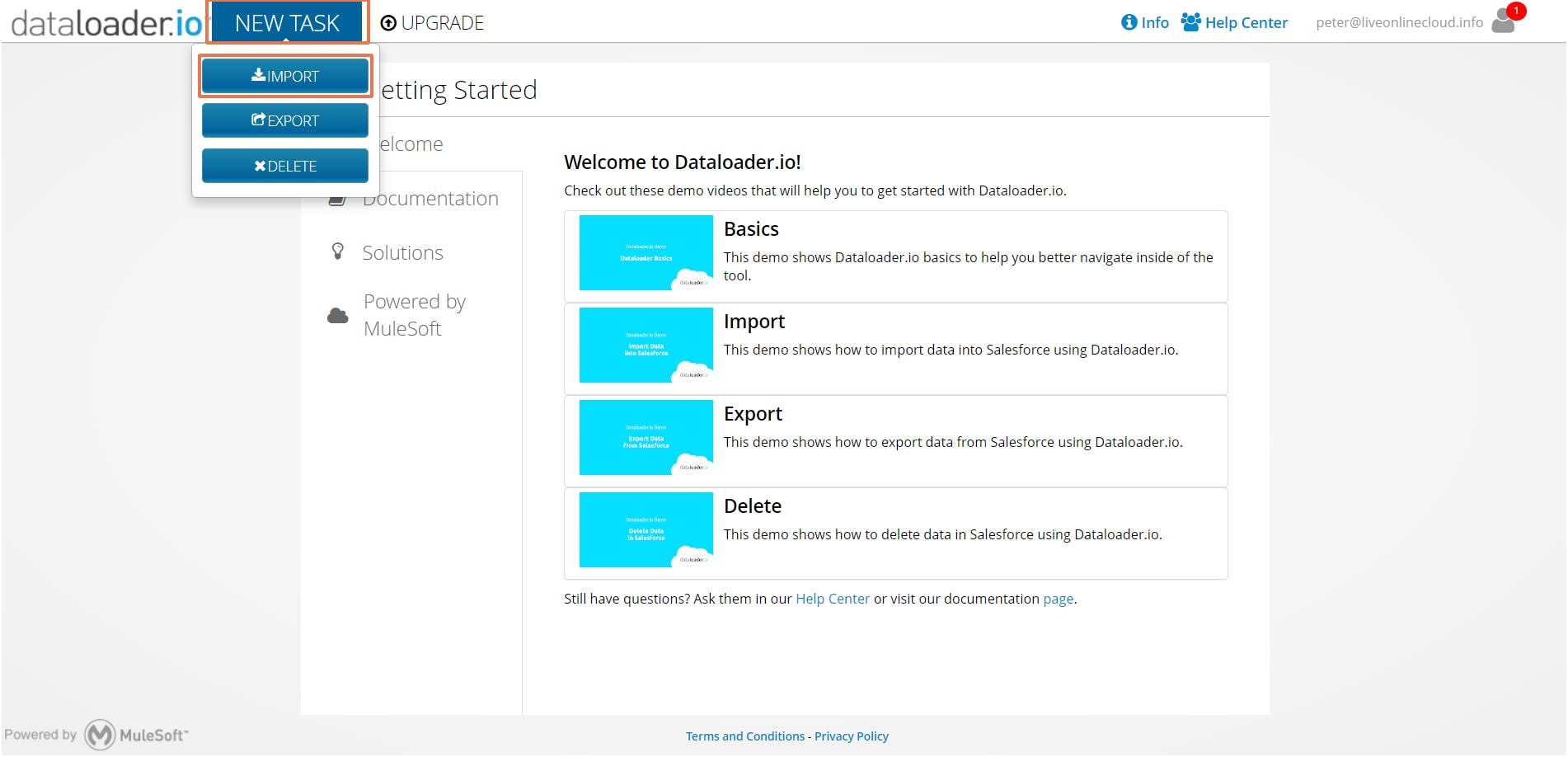 Import task- Dataloader.io