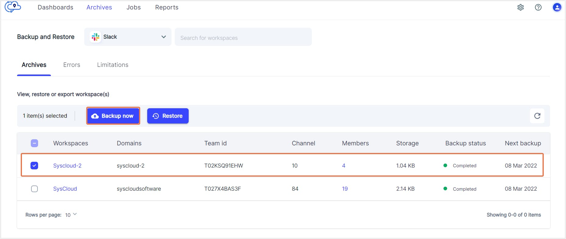 ワークスペースのバックアップ