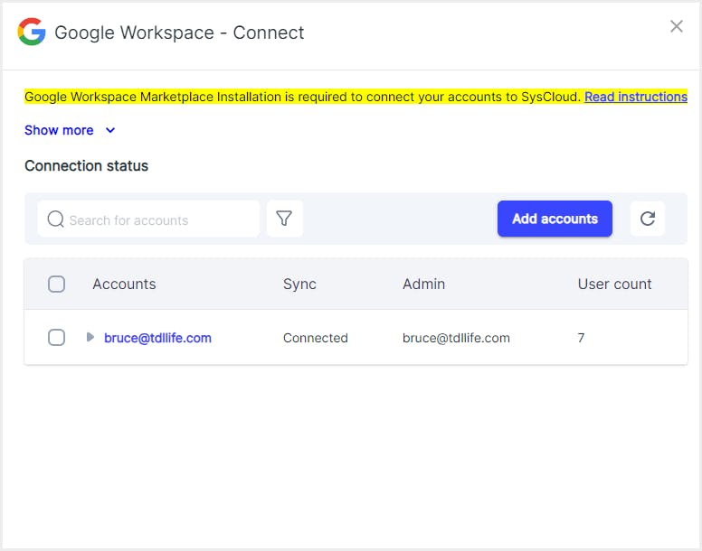 Add Google Workspace account