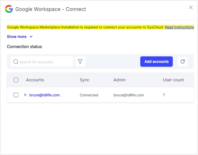 Google Workspaceアカウントの追加