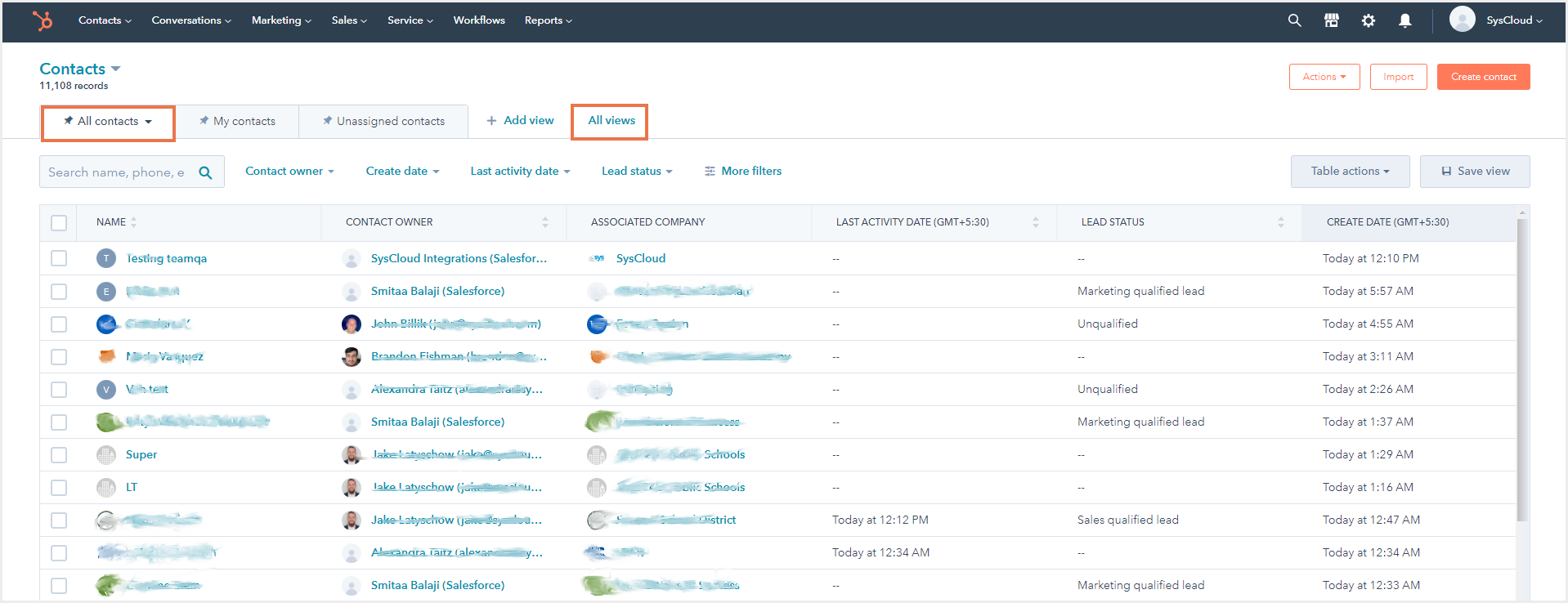 ハブスポットのエクスポート連絡先：ビューを選択