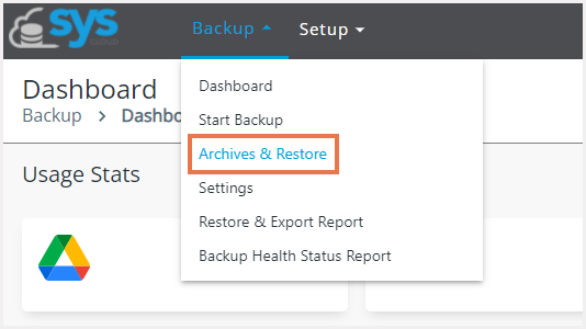 SysCloudアーカイブとリストアのページ