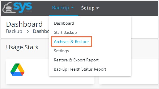 SysCloudアーカイブとリストアのページ