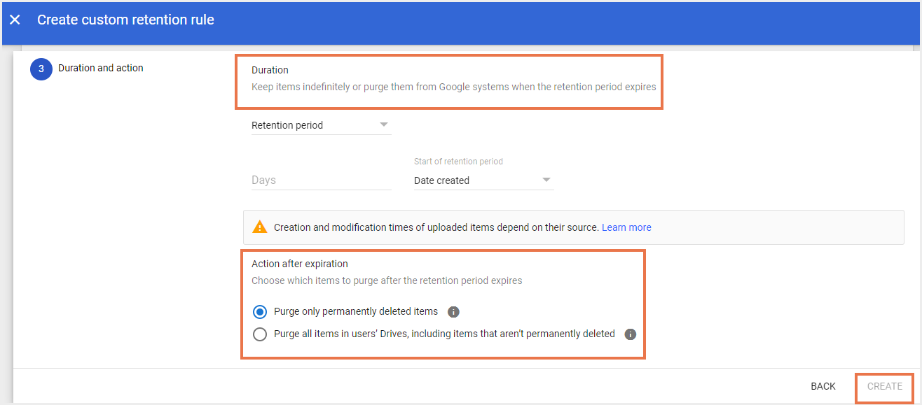 カスタム保持ルールの作成