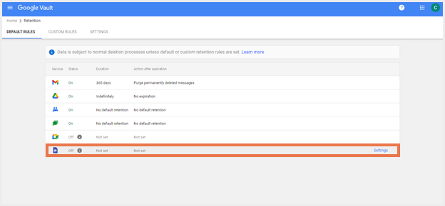ステップ1 デフォルトの保持
