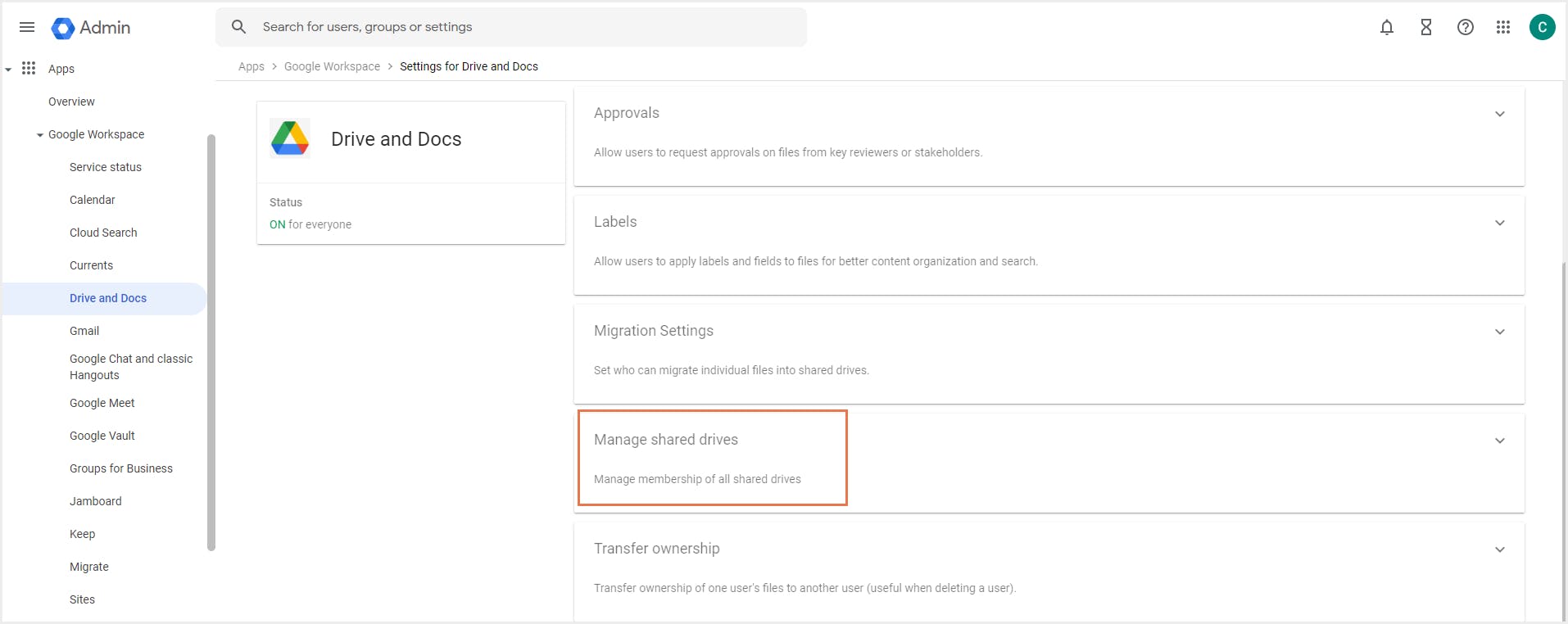 Manage shared drives