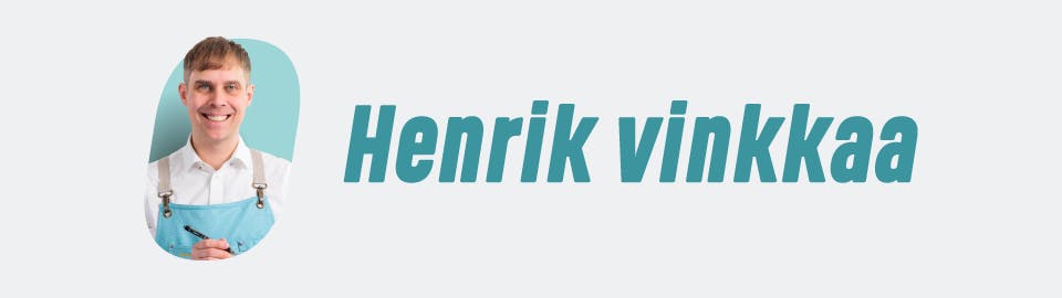 Graafinen banneri, jossa on Henrikin muotokuva ja teksti ”Henrik vinkkaa”.