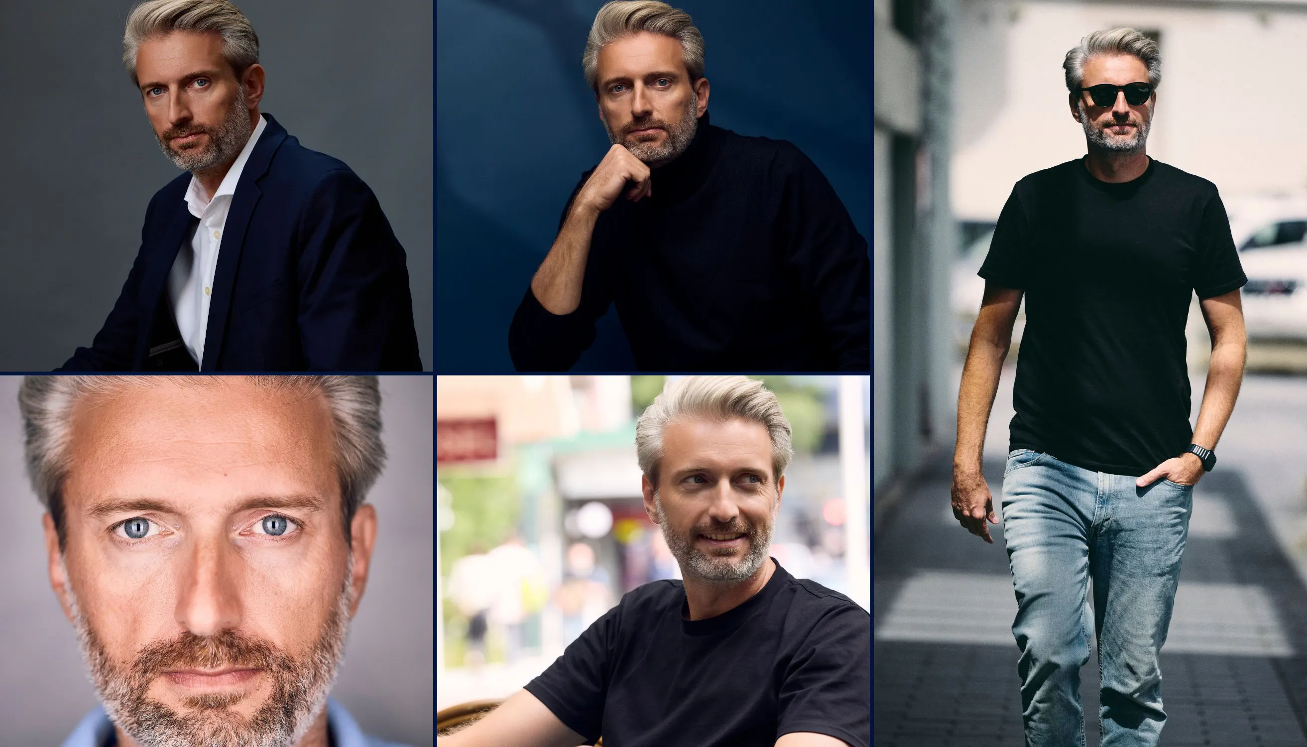 Five different executive portrait styles created for one senior business leader