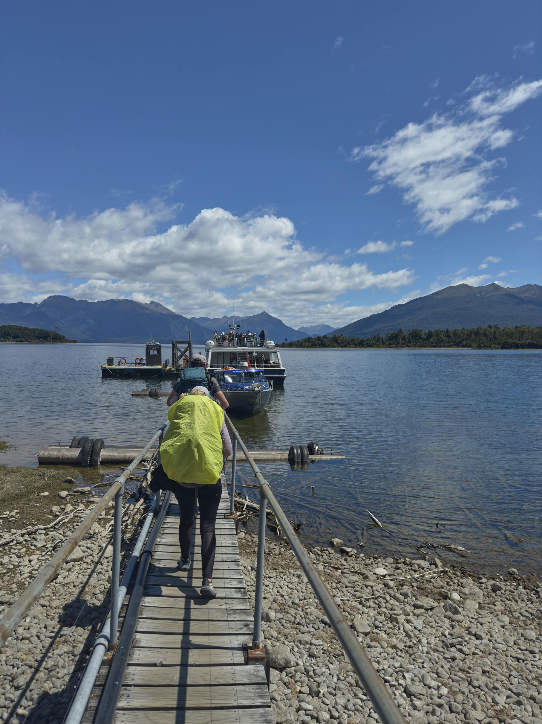 Boarding the ferry at Te Anau Downs