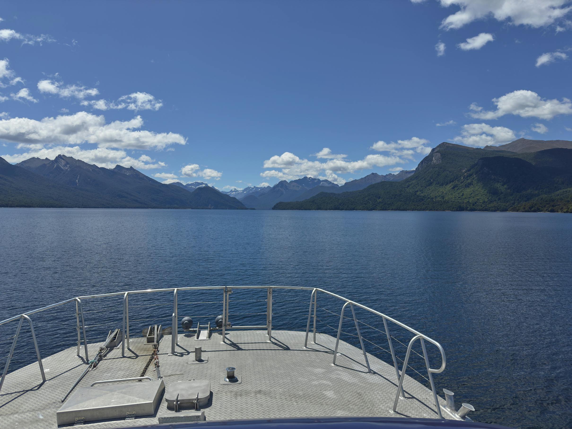 Going across Lake Te Anau on the way to Glade Wharf the start of the track