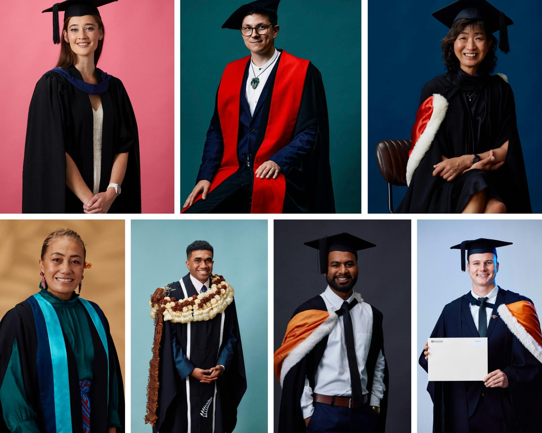 Group photo of people celebrating graduation at Profile Photos studio in Wellington