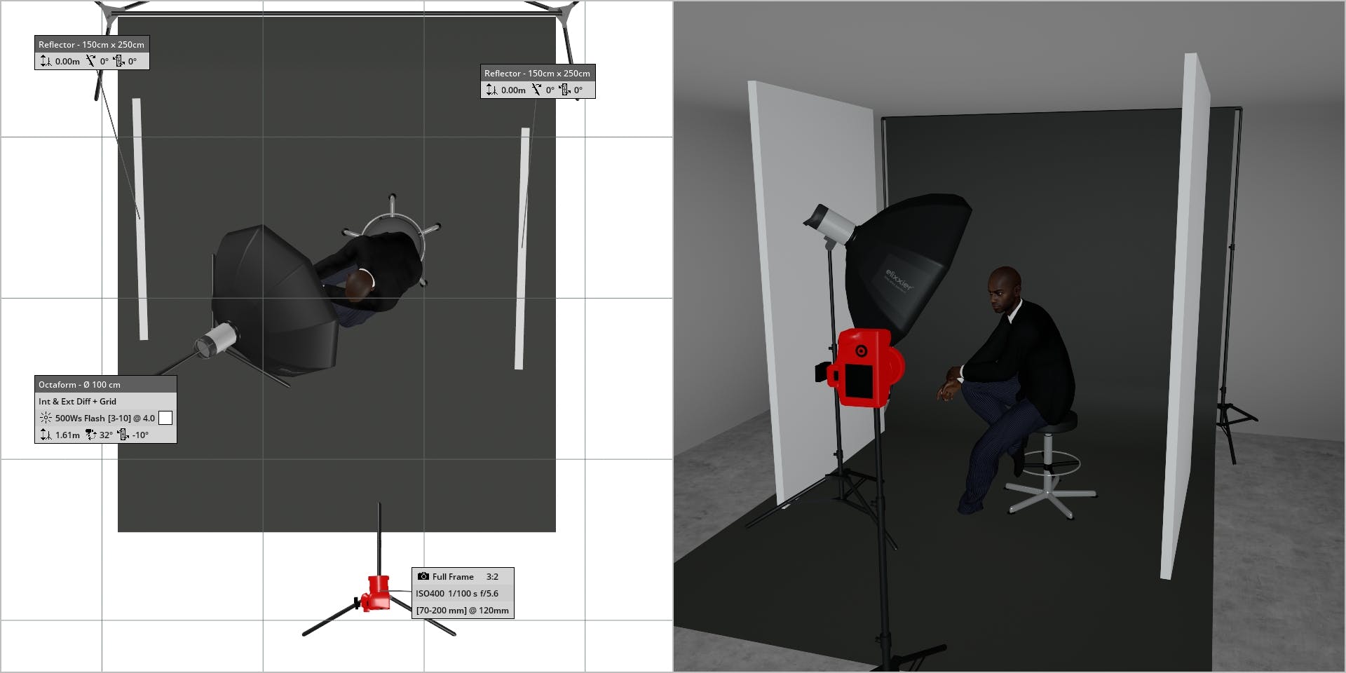 Lighting diagram showing one-light Paramount-style setup in compact studio space