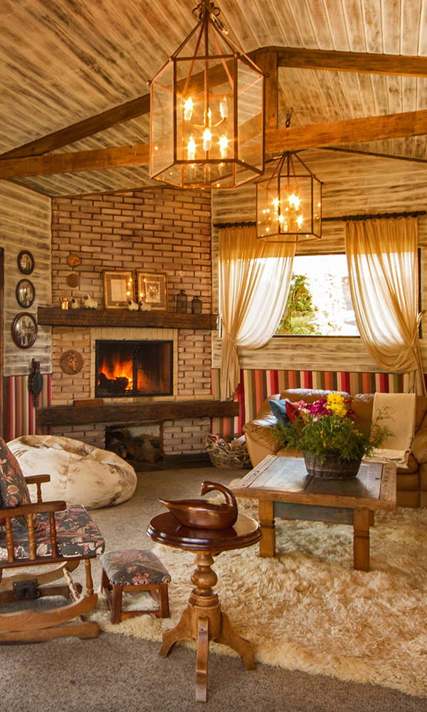 sala de leitura com lareira