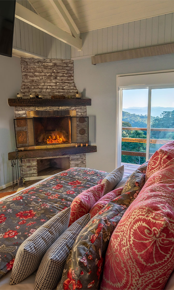 Quarto de pousada de luxo com lareira