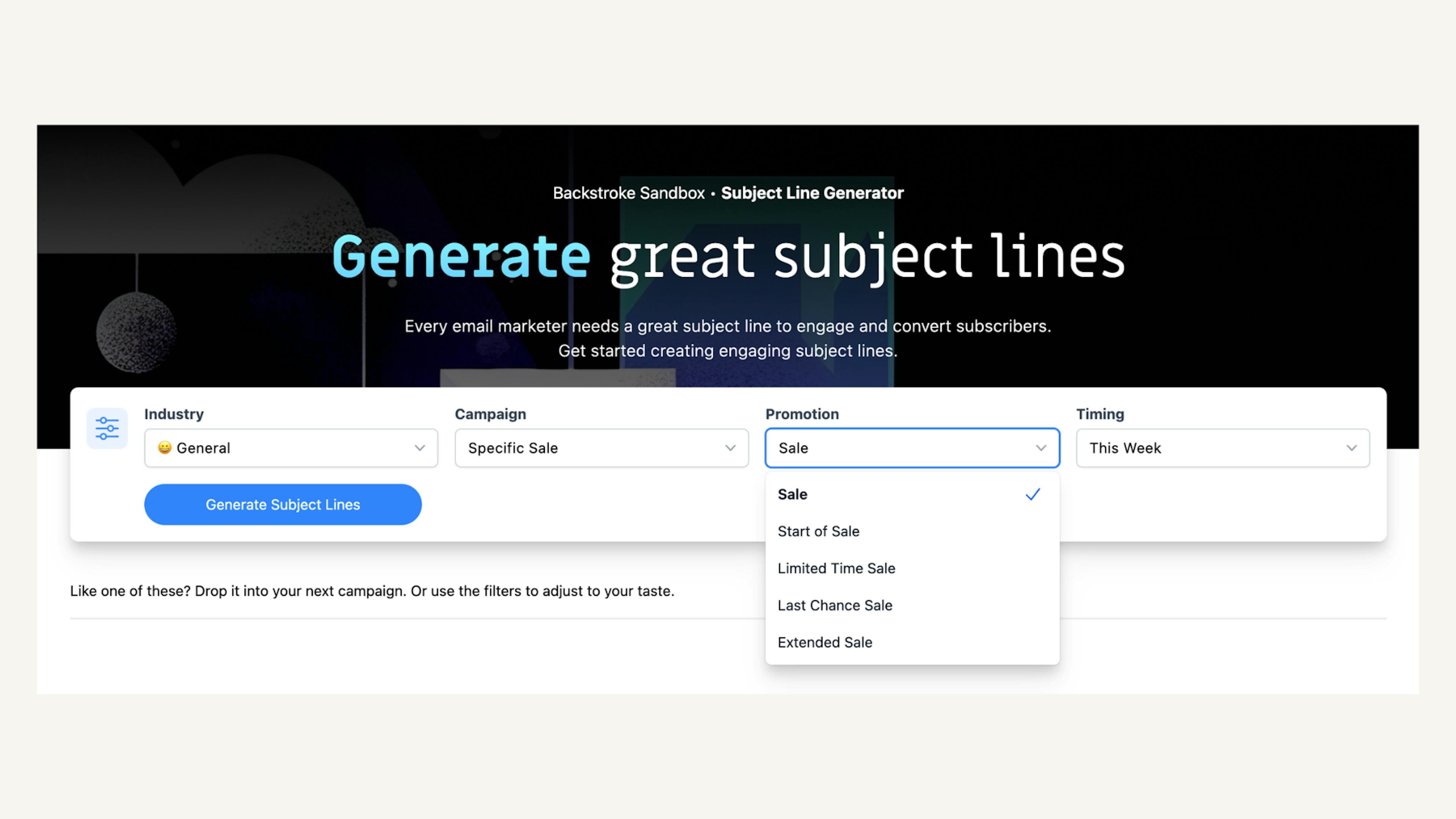 Backstroke's email subject line generator