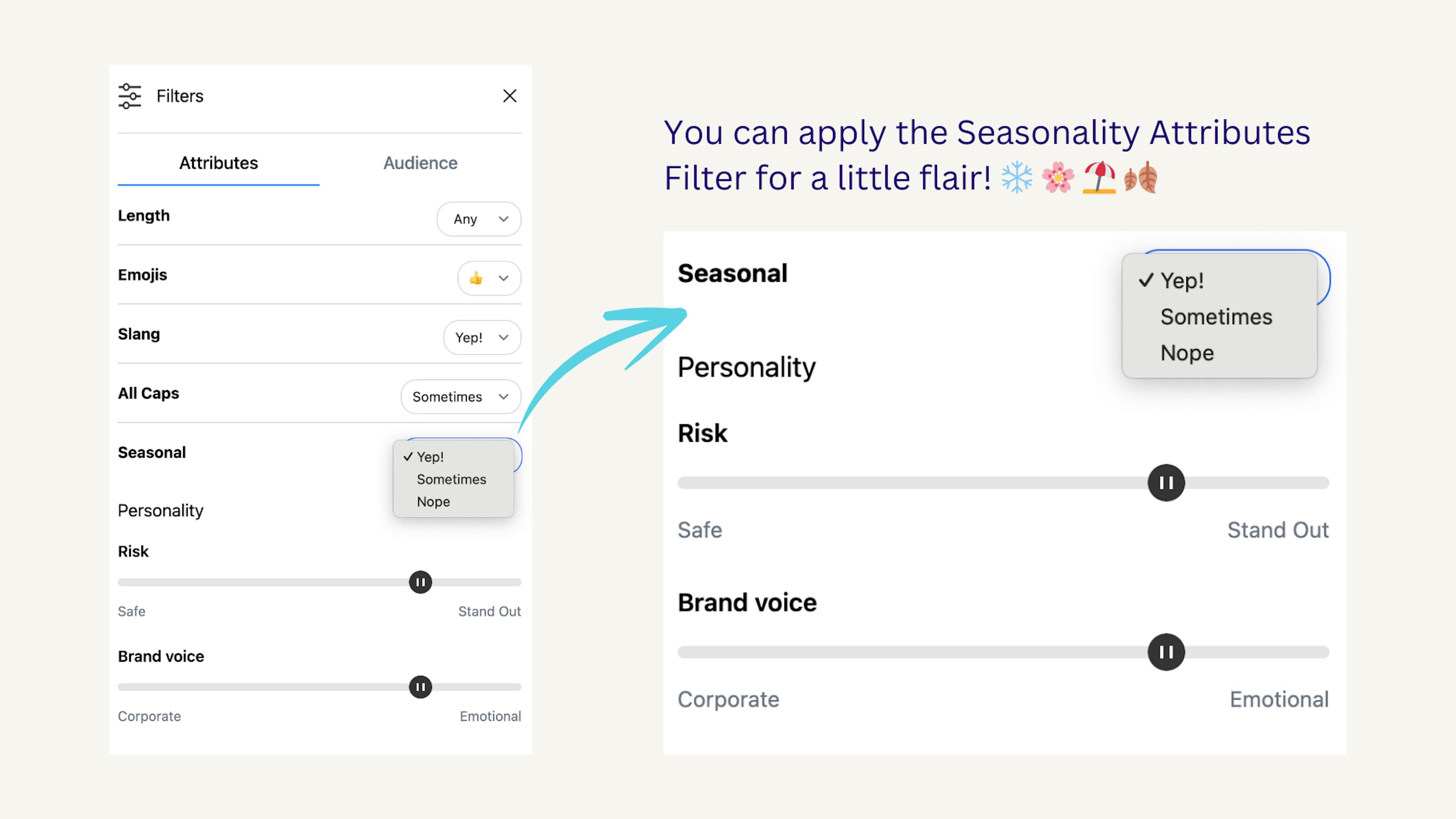 The seasonality filter in Backstroke's email subject line generator