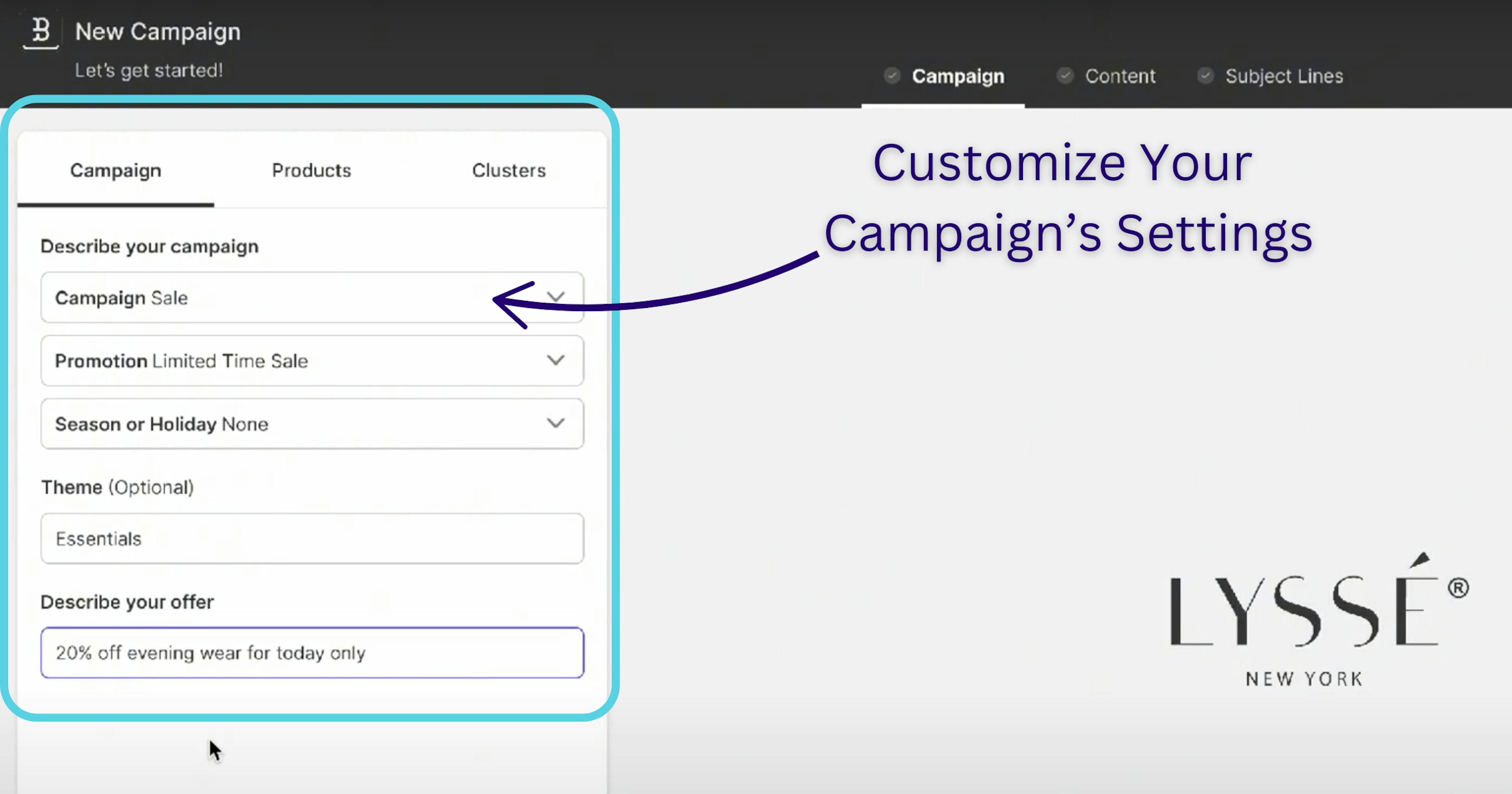 Customizing campaign settings in Backstroke's Retail email marketing generator