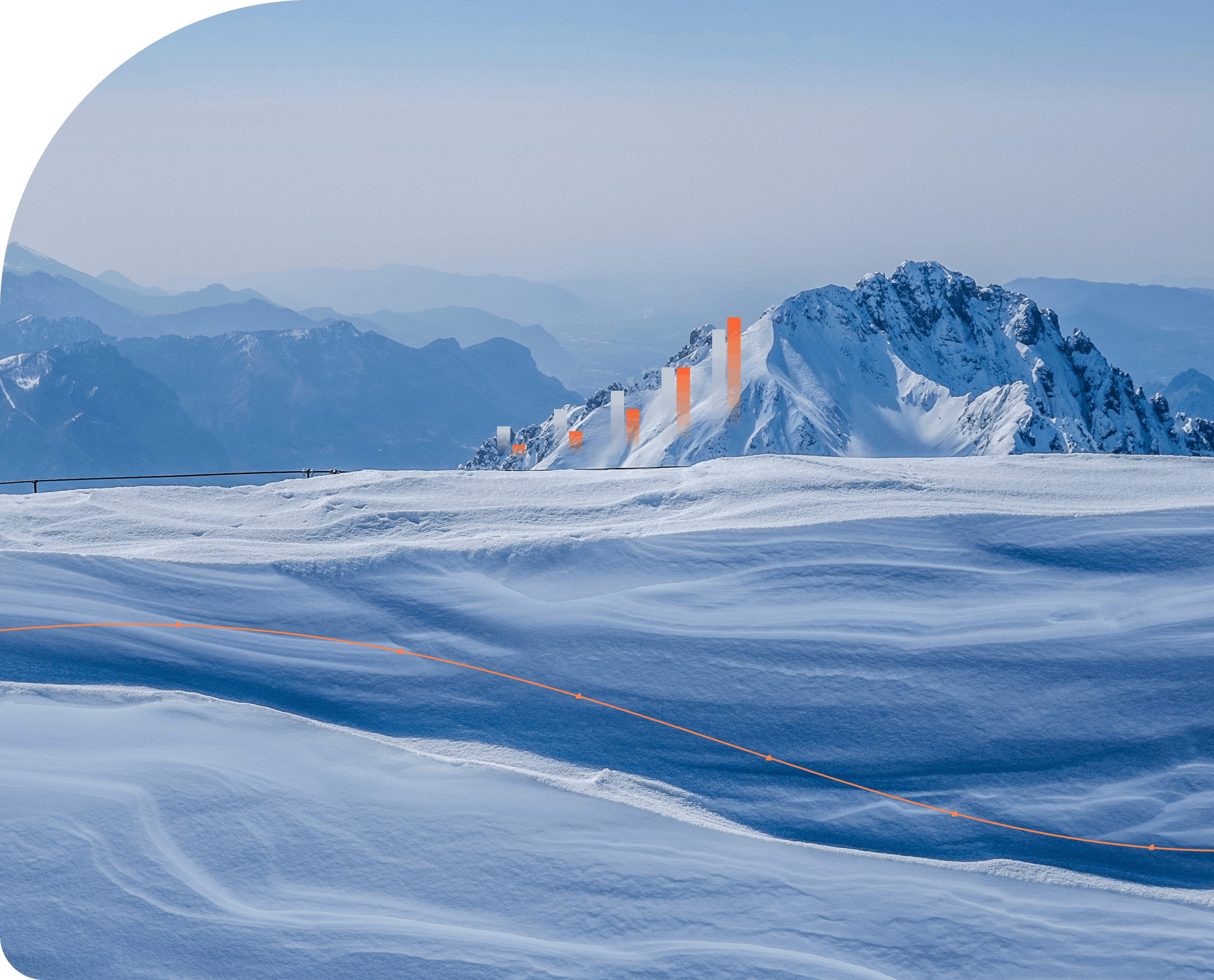 Banner image of snowy mountain peaks with orange infographic overlay.