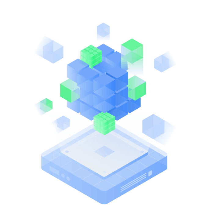 Graphic depicting 3D-style blocks stacking