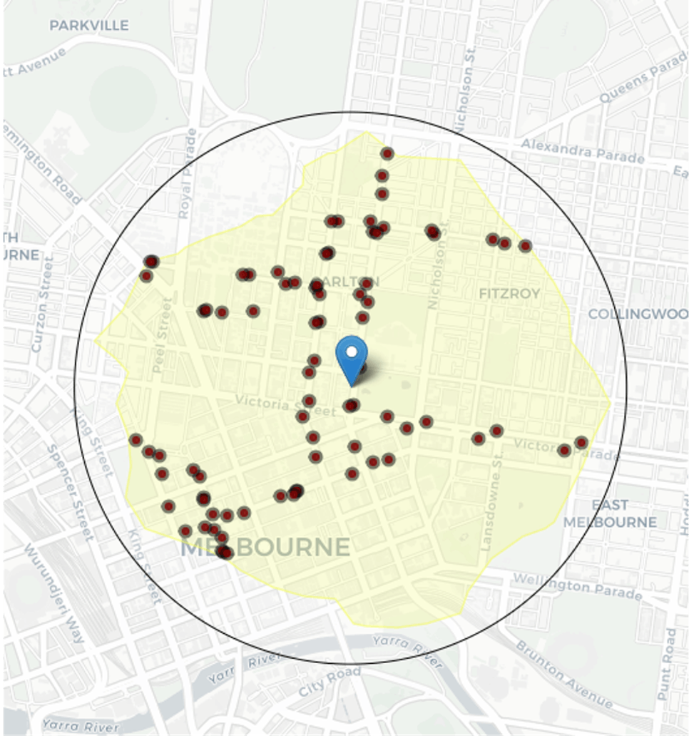 Map of Rathdowne St Carlton, one of the most walkable locations in Melbourne