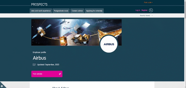 Example of an employer profile on Prospects.ac.uk