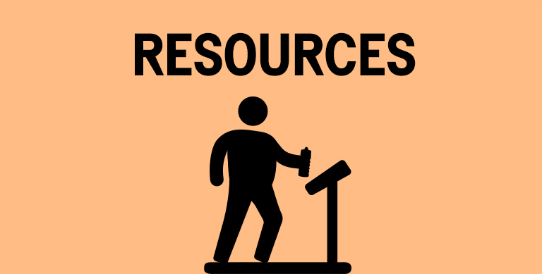 Resources: wheelchair user and runner on a treadmill.