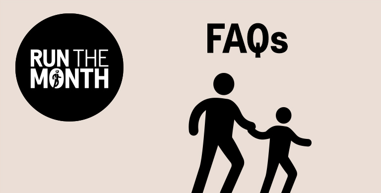 Run the Month FAQs banner with icons of running, walking a dog and walking together.