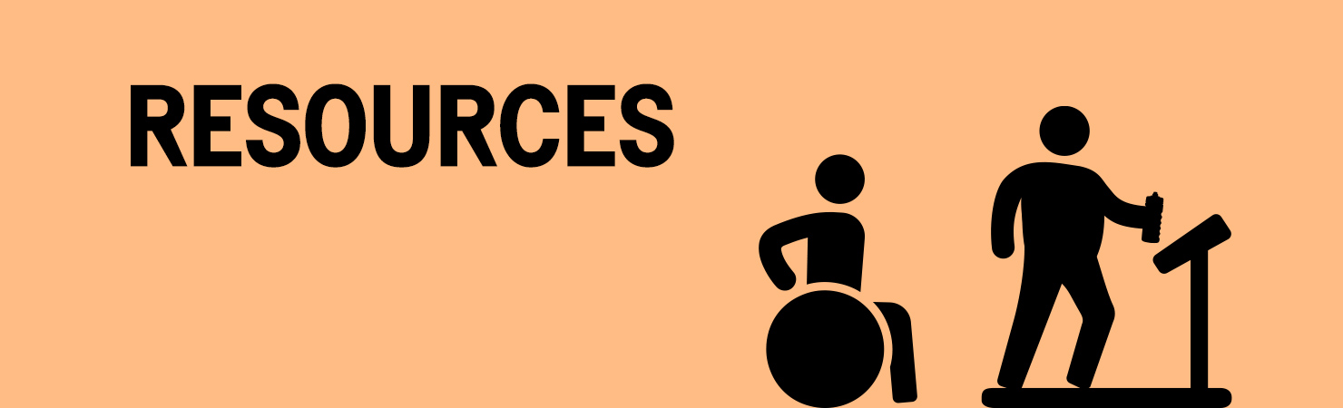 Resources: wheelchair user and runner on a treadmill.