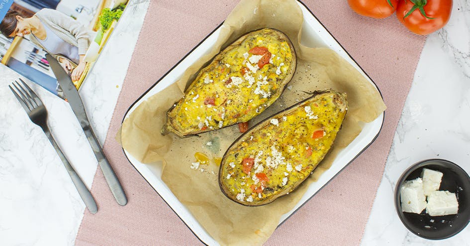 Protiplan koolhydraatarme gevulde aubergine met omelet