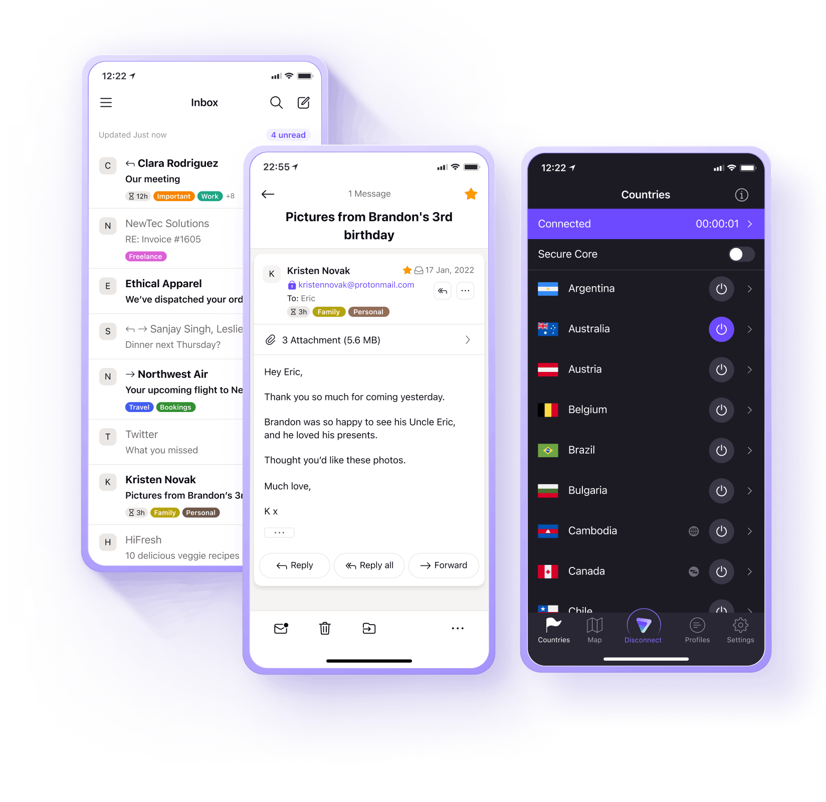 Images of Proton Mail and Proton VPN mobile apps