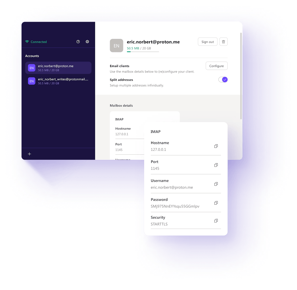 Proton Mail Bridge uses the same kind of encryption that makes all our apps so secure