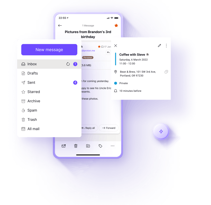 Voeg gebeurtenissen direct vanuit uw Proton Mail-postvak toe aan Proton Calendar.