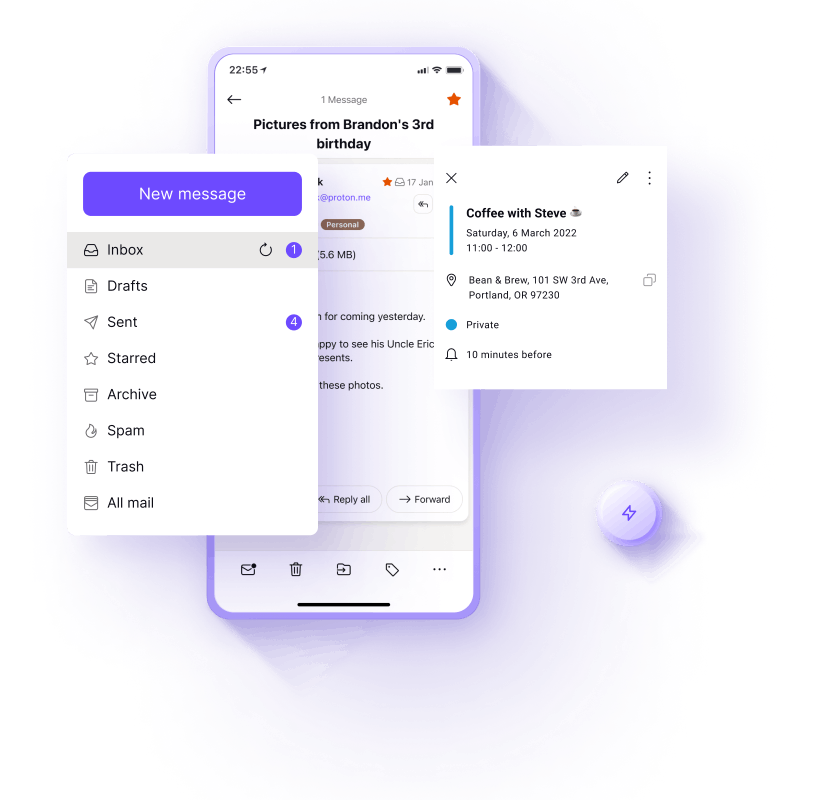 Add events instantly to Proton Calendar straight from your Proton Mail mailbox.