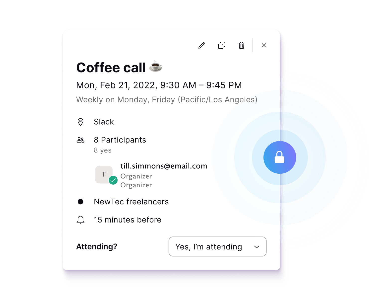 Ilustração mostrando as várias camadas de criptografia segura do Proton Calendar.