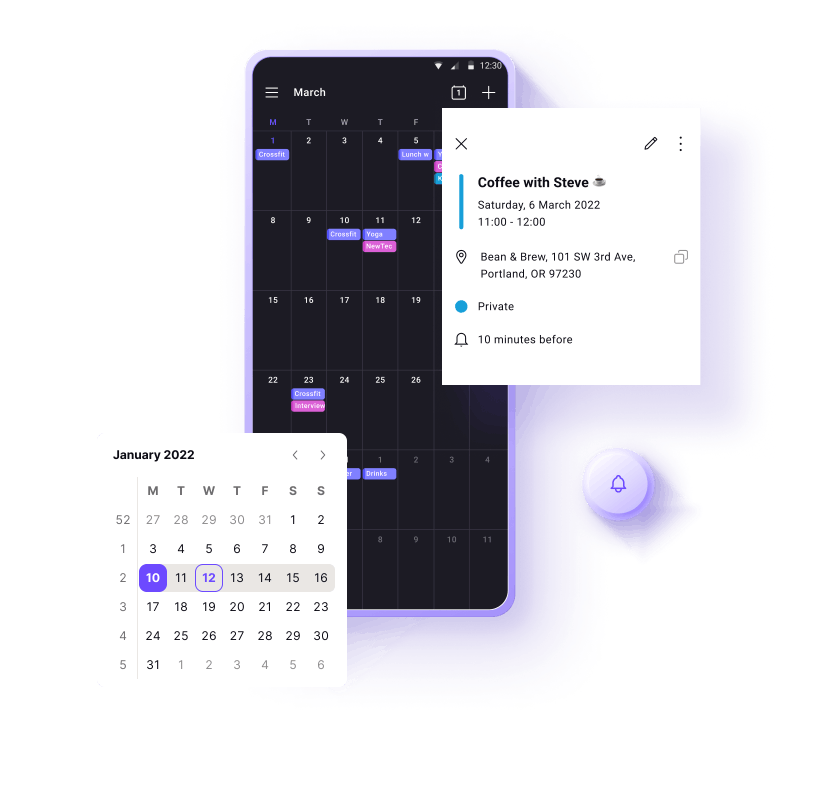 Con Proton Calendar, tienes la seguridad de que tus planes y tus contactos son privados.