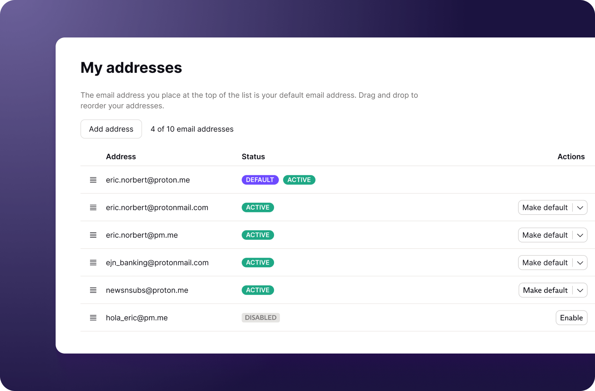 Image of Proton Mail addresses