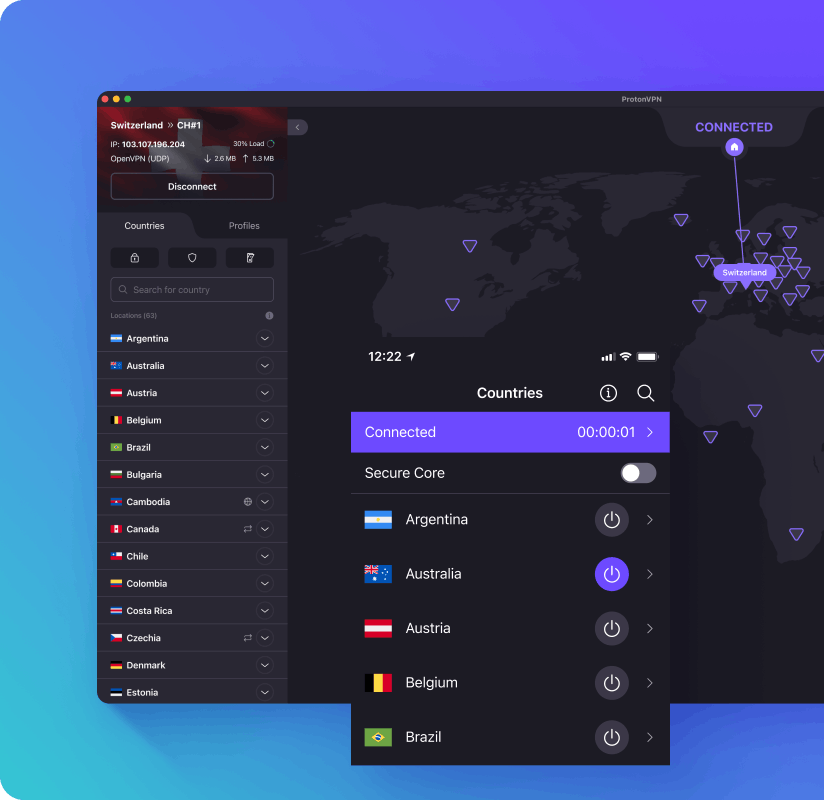 Verbinde dich mit Proton VPN für ein schnelles und sicheres Surfen im Internet.