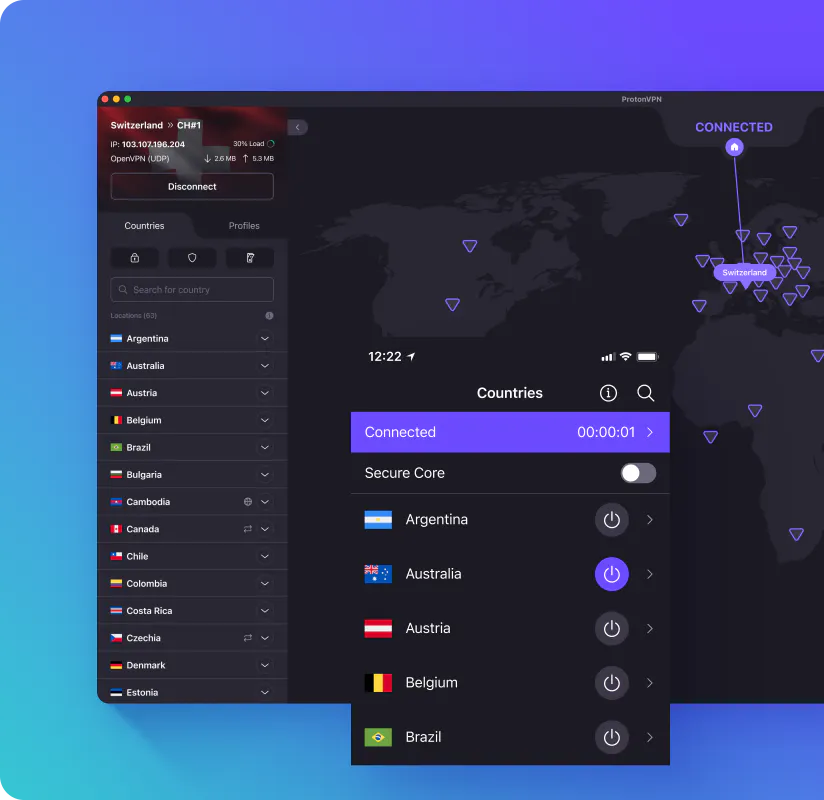 Connect to Proton VPN for fast and secure web browsing.