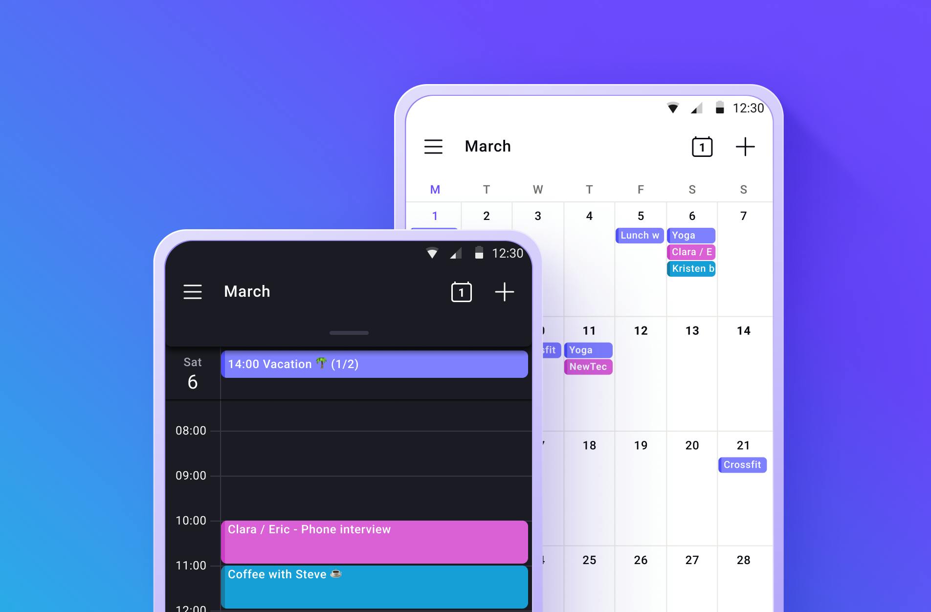 Proton Calendar app in dark mode.