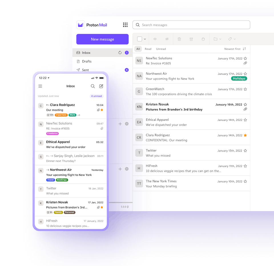 Proton Mail web and mobile app.