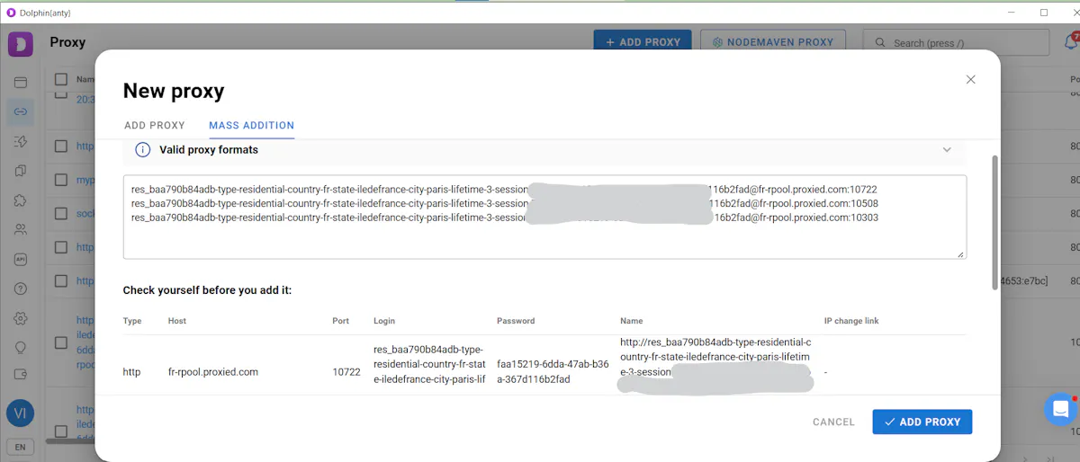 Adding a batch of new proxies to an antidetect browser